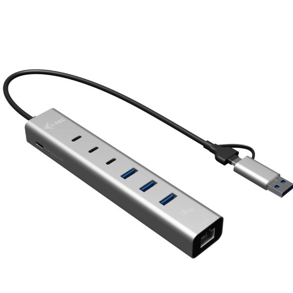 HUB USB-C/USB-A Metal, 6 porte (3x USB- C, 3x USB-A), LAN, PD 85W