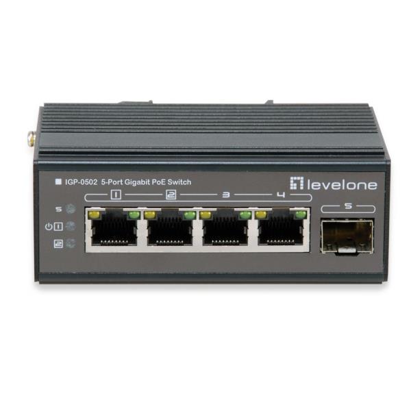 LEVELONE IGP-0502 – SWITCH INDUSTRIALE 5-PORTE GIGABIT, 802.3at/af PoE, 120W, DIN-Rail, -40°C +75°C
