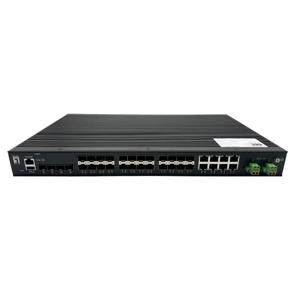 LEVELONE IGU-2872 – SWITCH INDUSTRIALE 28-Port L2 Plus Managed Gigabit Fiber, 4x 1.25/2.5GbE SFP, 16x 1.25GbE SFP, 8x Gigabit SFP/RJ45 Combo, Alimentazione Ridondant, -40°C – 80°C