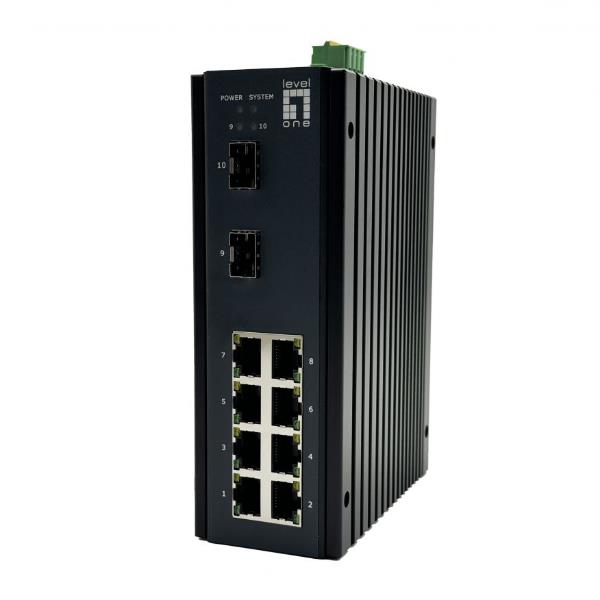 LEVELONE IGU-1071 – SWITCH INDUSTRIALE 10-Porte L2 Plus Managed Gigabit, 8x 1GbE RJ45, 2x 1/2.5GbE SFP, DIN-Rail, -40°C to 75°C