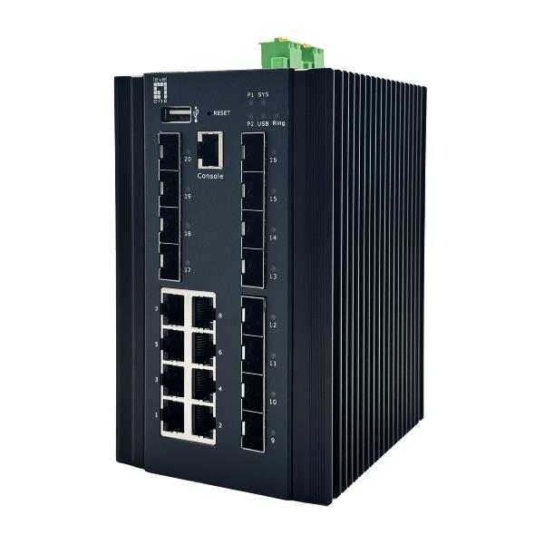 LEVELONE IGU-2072 – SWITCH INDUSTRIALE MANAGED L2 Plus a 20 porte, 8x 1GbE RJ45, 8x 1GbE SFP, 4x 1/2,5GbE SFP