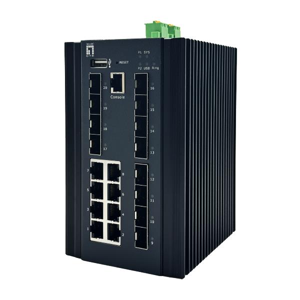 LEVELONE IGX-2072 – SWITCH INDUSTRIALE MANAGED L2 Plus a 20 porte, 8 x 1GbE RJ45, 8 x 1GbE SFP, 4 x 1/2,5/10GbE SFP+