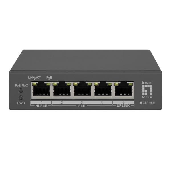 SWITCH GIGABIT PoE 5 porte, 802.3at/af/bt PoE, 4 uscite PoE, 60W