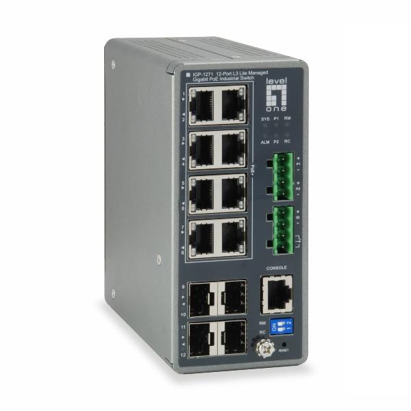 LEVELONE IGP-1271 – SWITCH INDUSTRIAL 12-PORTE GIGABIT L3 POE 240W, 4x SFP, -40°C – 75°C