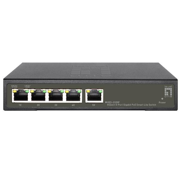 LEVELONE GES-2105P – SWITCH HILBERT 5-PORTE GIGABIT SMART LITE POE 802.3at/af 60W, 4-Porte POE