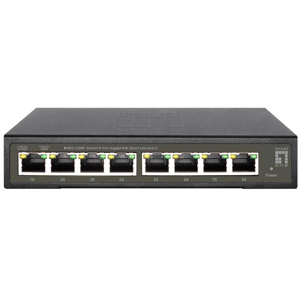 LEVELONE GES-2108P – SWICTCH HILBERT 8-PORTE GIGABIT SMART LITE POE 802.3at/af 112.8W, 8-Porte POE