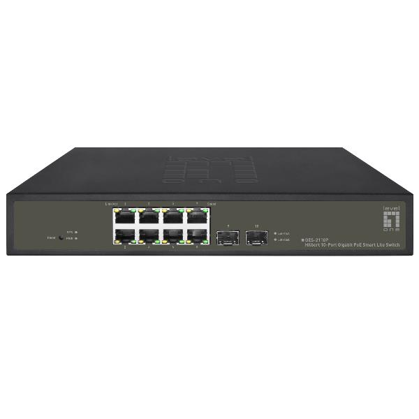 LEVELONE GES-2110P – SWITCH HILBERT 10-PORTE GIGABIT SMART LITE POE 802.3at/af 130W, 8-Porte POE + 2-Porte Gigabit SFP