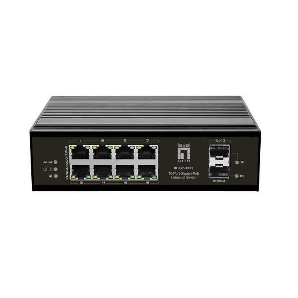 LEVELONE IGP-1031 – SWITCH INDUSTRIALE 10-PORTE GIGABIT POE 240W, DIN-RAIL, -40°C +75°C – 8 Gigabit Ethernet ports + 2 Gigabit SFP slots