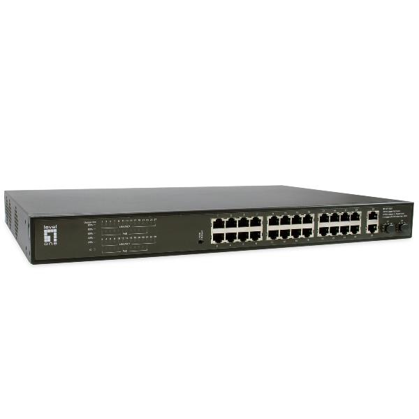 LEVELONE GEP-2821 – SWITCH 28-PORTE UNMANAGED GIGABIT POE, 390W, 24x PoE, 2x Gigabit RJ45, 2x Gigabit SFP, 802.3at/af PoE