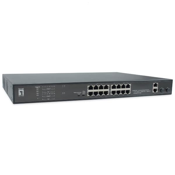 LEVELONE FGP-2031 – SWITCH 20-PORTE FAST ETHERNET POE 270W, 16x PoE, 2x Gigabit RJ45 + 2x Gigabit SFP