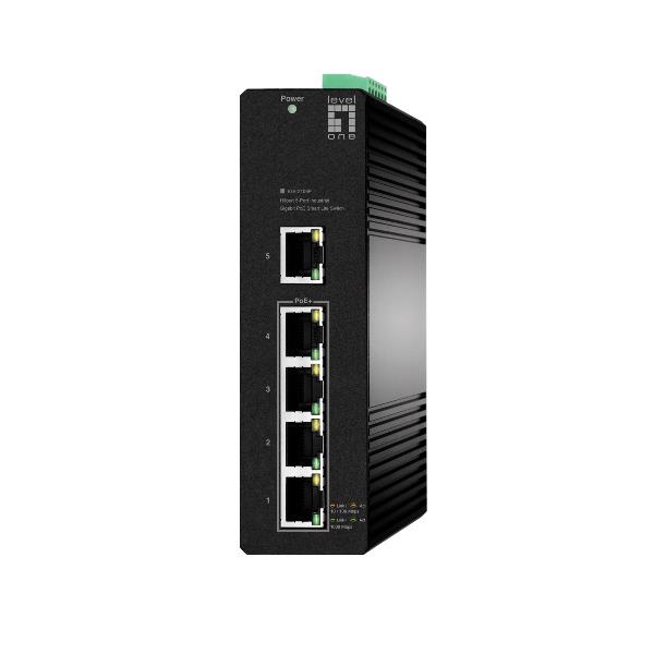 LEVELONE IGS-2105P – SWITCH INDUSTRIALE HILBERT 5-PORTE GIGABIT POE 60W SMART LITE, 4-Porte PoE 802.3at/af, DIN-RAIL, -40°C ~ 70°C