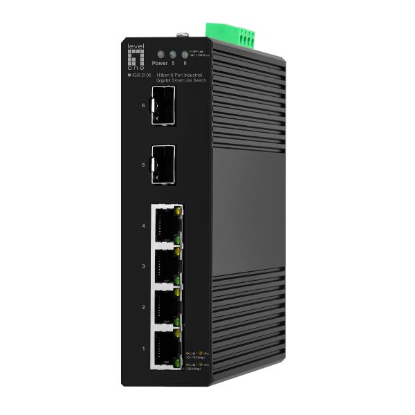 LEVELONE IGS-2106 – SWITCH INDUSTRIALE HILBERT 6-PORTE GIGABIT SMART LITE, (4x Gigabit + 2x SFP), DIN RAIL, -40°C to 75°C