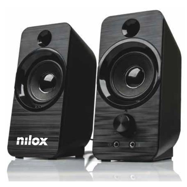 NILOX TECH – Altoparlante con connessione USB con microfono, potenza audio 3 watt x 2, funzioni AUX IN, jack cuffie / MIC, controllo volume.