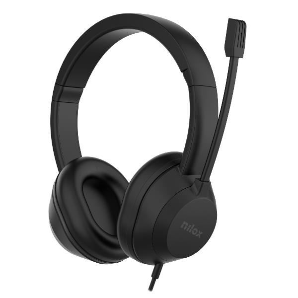 NILOX TECH – Cuffia con connessione USB-A, microfono rotante, controllo volume, cuscinetti morbidi, lunghezza cavo 1.8 mt