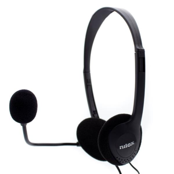 NILOX TECH – Cuffia con connettore 2x jack 3.5mm, microfono regolabile, controllo del volume sul cavo, lunghezza cavo 1.8 mt, archetto regolabile