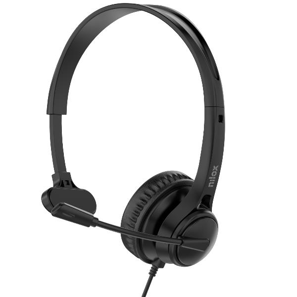 NILOX TECH – Cuffia Mono professionale con tecnologia ENC, controlli sul cavo, porta USB-C e adattatore USB-A, lunghezza cavo 2 metri, microfono regolabile