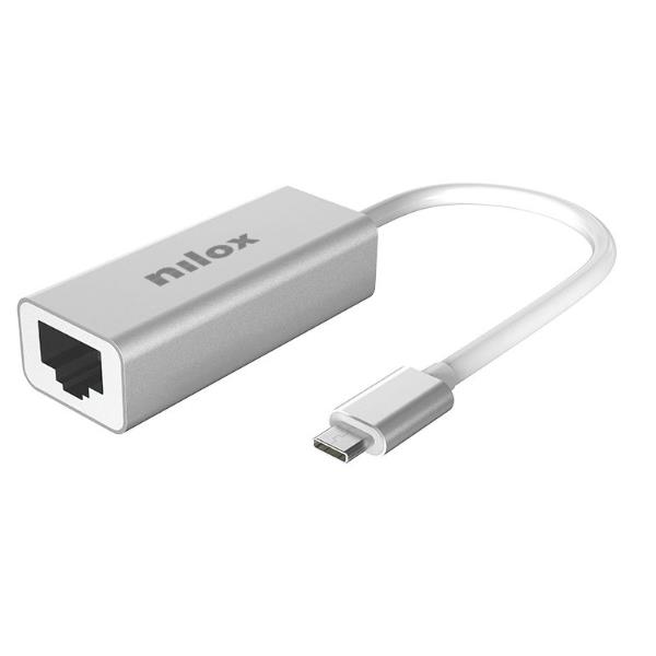 NILOX TECH – Adattatore con connettore USB-C a connettore RJ45 , velocità fino a 1000 Mbps, compatibile con cavi di rete CAT5E/6