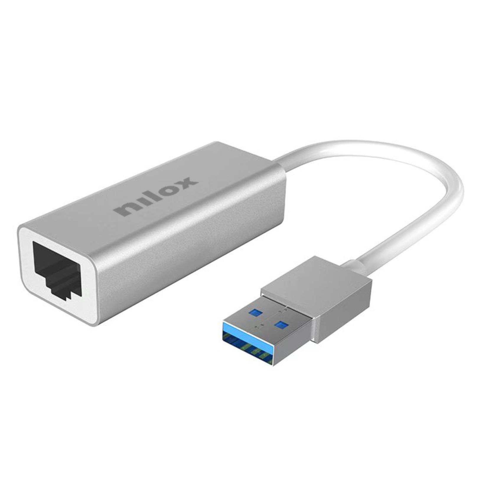 NILOX TECH – Adattatore con connettore USB-A a connettore RJ45, compatibile con cavi di rete CAT5E/6, velocità fino a 1000 Mbps (Gigabit)