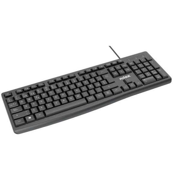 NILOX TECH – Tastiera con connessione USB-A, lunghezza cavo 1.5 mt, 105 tasti, 12 multimediali, layout italiano, tasti con trattamento laser anti usura