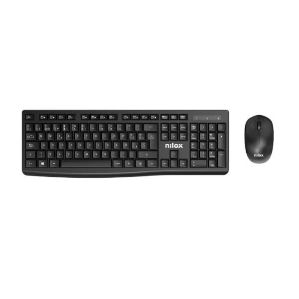 NILOX TECH – Kit Tastiera connessione wireless, 105 tasti, layout italiano + Mouse 1600DPI, connessione wireless 2.4 Ghz, 3 tasti