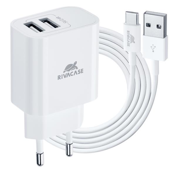 CARICATORE DA MURO 12W 2 USB A + CAVO RICARICA USB C
