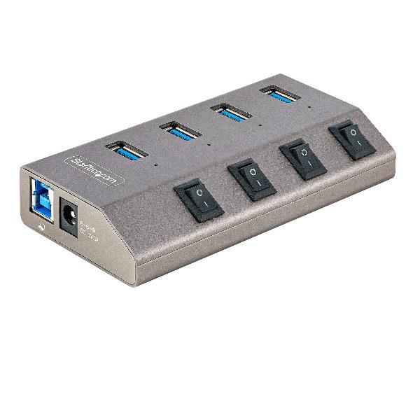 Hub USB-C a 4 Porte Alimentato con Interruttori Individuali –