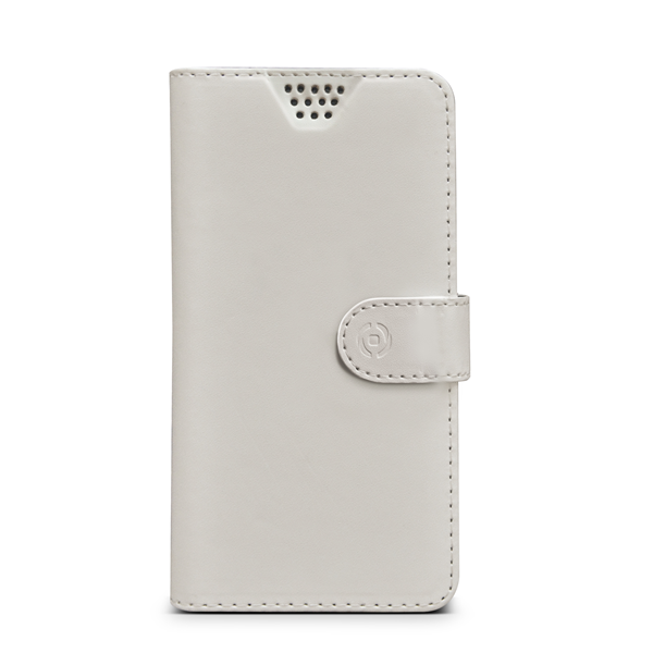 WALLYUNI – Custodia universale a libro colore bianco con sistema fissaggio adesivo compatibile con gli smartphone da 5″ a 5.7″