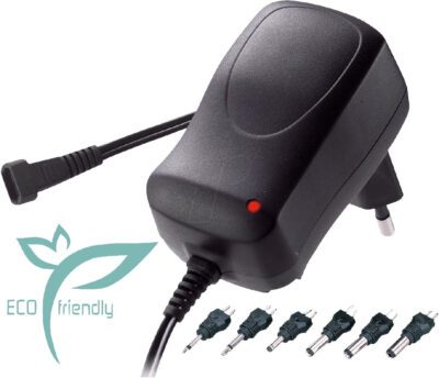 Alimentatore universale, 600 mA 3/4,5/5/6/7,5/9/12 V, incl. 9 adattatori