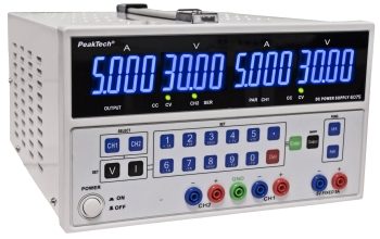 Alimentatore digitale da laboratorio, 2 x 0 - 30 V/0 - 5 A CC, 5 V/3 A fisso