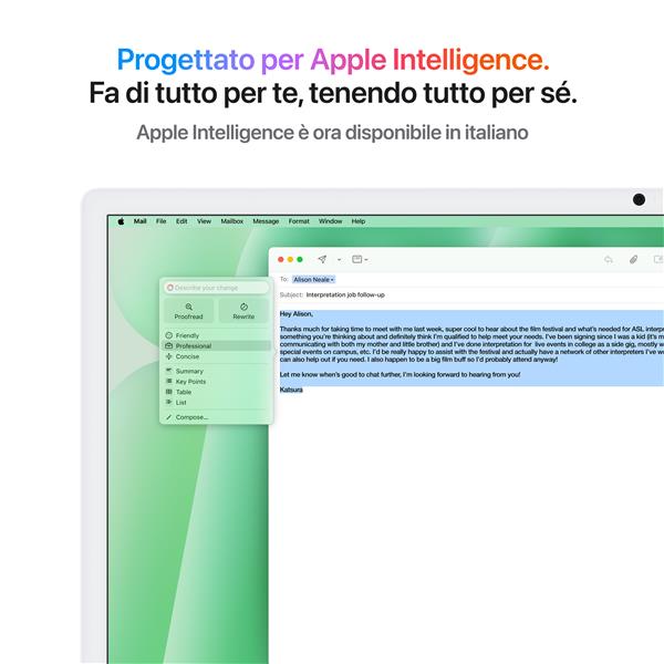 iMac 24" con display Retina 4,5K: Chip Apple M4 con CPU 10-core e GPU 10-core, 24GB, 512GB SSD - Verde