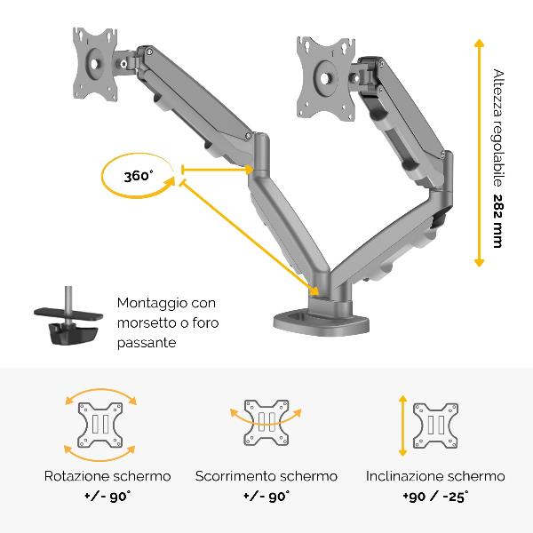 BRACCIO MONITOR DOPPIO EPPA COLORE SILVER
