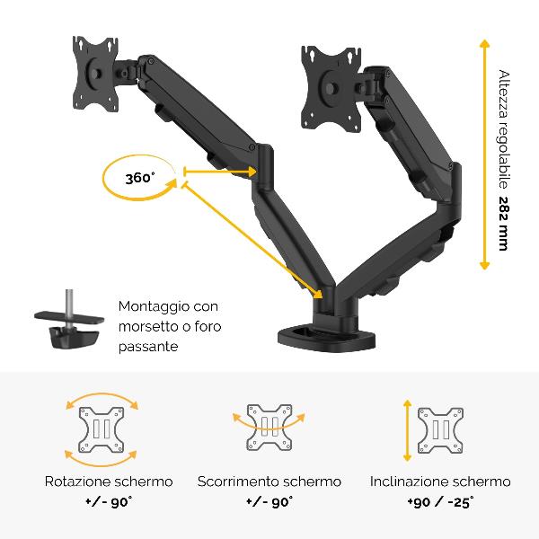 BRACCIO MONITOR DOPPIO EPPA COLORE NERO