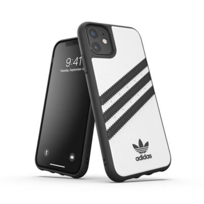 ADIDAS ORIGINALS - Cover SAMBA in TPU+Poliuretano con bordi rialzati di colore bianco con strisce nere compatibile con Apple iPhone 12 Mini