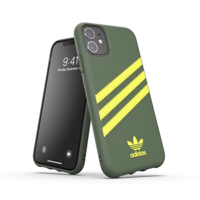 ADIDAS ORIGINALS - Cover SAMBA in TPU+Poliuretano con bordi rialzati di colore verde con strisce gialle compatibile con Apple iPhone 12 Pro/ iPhone 12