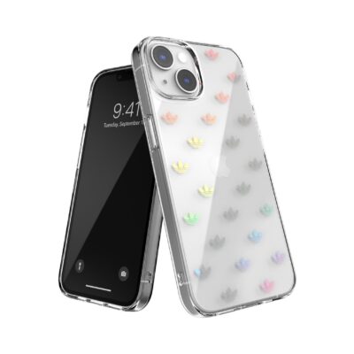ADIDAS ORIGINALS - Cover trasparente in TPU morbido con logo trifoglio colore oro compatibile con Apple iPhone 14