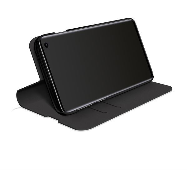 BOOKLET - Custodia a libro in pelle sintetica colore nero, funzione stand slot per carte e chiusura magnetica compatibile con Samsung Galaxy S10