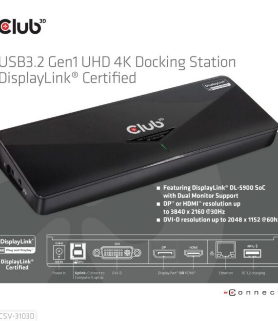 USB3.2 Gen1 UHD 4K Docking Station DisplayLink® Certified