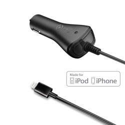 Caricabatteria da auto con cavo LIghtning integrato, potenza massima 5 Watt, Certificazione Made For iPhone