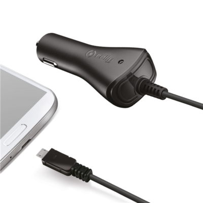 Caricabatteria da auto con cavo Micro Usb integrato, potenza massima 5 Watt