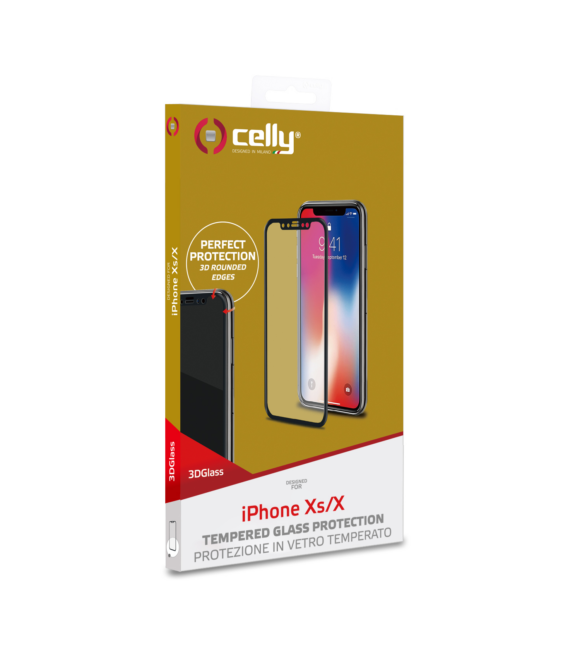 3DGLASS - Vetro 9H con bordo colorato nero per schermo curvo compatibile con Apple iPhone Xs/ iPhone X