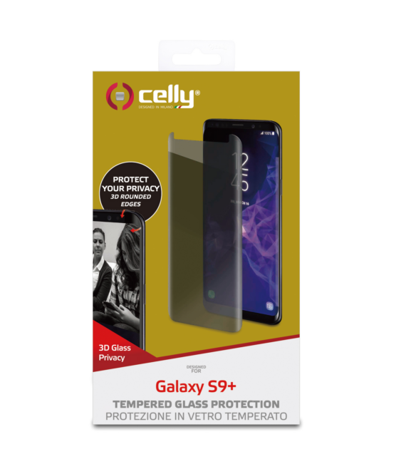 PRIVACY 3D GLASS - Vetro 9H con bordo colorato nero per schermo curvo con effetto Privacy compatibile con Samsung Galaxy S9+