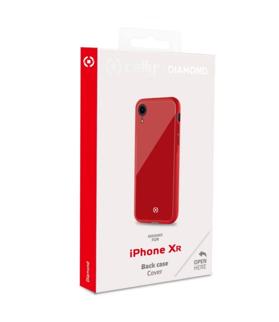 DIAMOND - Cover rigida in vetro temperato anti-graffio e bordi in TPU colore rosso compatibile con Apple iPhone Xr