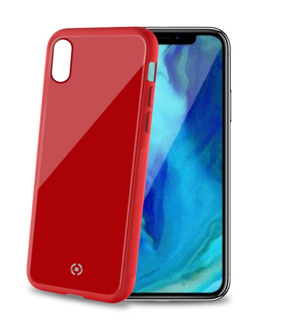 DIAMOND - Cover rigida in vetro temperato anti-graffio e bordi in TPU colore rosso compatibile con Apple iPhone Xr