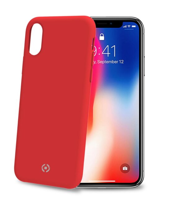 FEELING - Cover morbida in silicone liquido con finitura soft touch e bordi anti scivolo colore rosso compatibile con Apple iPhone Xs/ iPhone X