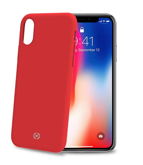 FEELING - Cover morbida in silicone liquido con finitura soft touch e bordi anti scivolo colore rosso compatibile con Apple iPhone Xs/ iPhone X