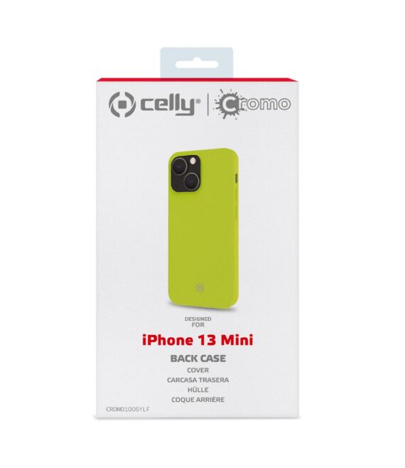 CROMO FLUO - Cover in morbido TPU con finitura soft touch colore giallo fluo compatibile con Apple iPhone 13 Mini