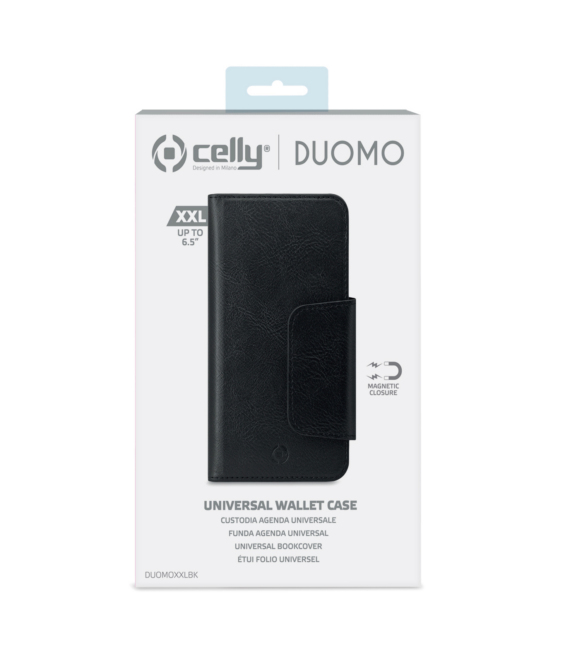 DUOMO - Custodia a libro con chiusura magnetica, slot porta carte colore nero compatibile con gli smartphone fino a 6.5"