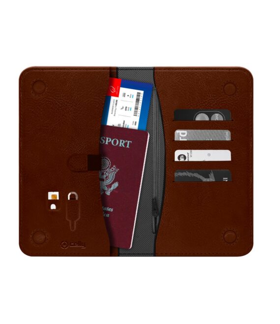 PASSPORTD - Custodia porta documenti, passaporti in pelle sintetica con chiusura magnetica e tasca porta scheda Sim e slot per carte