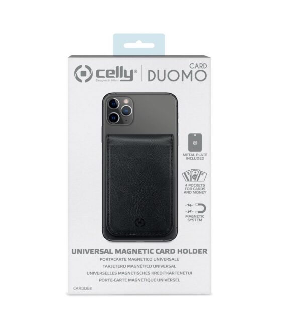 CARDD - Porta carte magnetico universale per il retro degli smartphone materiale pelle sintetica colore nero
