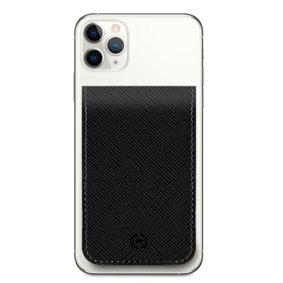 CARDV - Porta carte magnetico universale per il retro degli smartphone materiale pelle sintetica con finitura saffiano colore nero